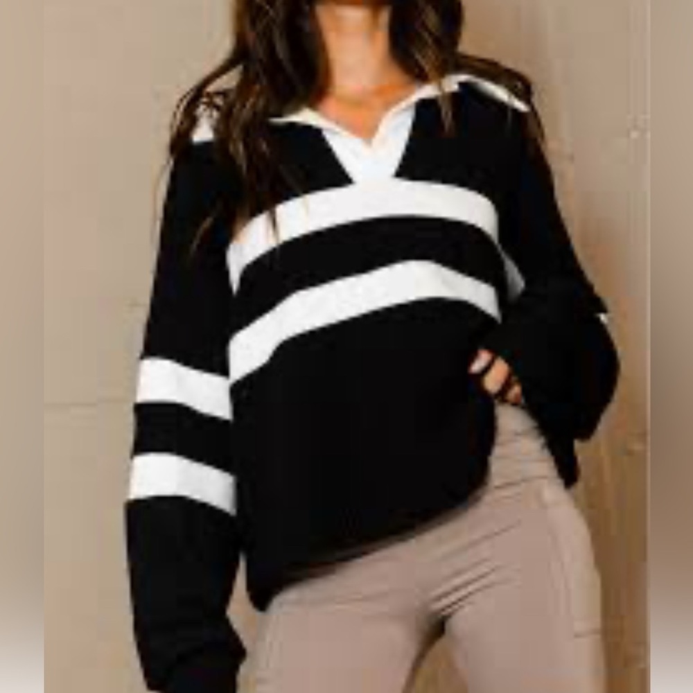 BUCKETLIST Black and White Striped Top